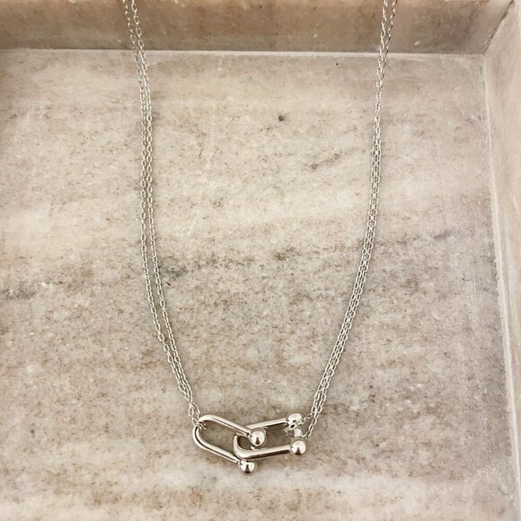 925 Sterling Silver U Link Necklace Link Necklace Modern Choker Necklace - Picture 2 of 7